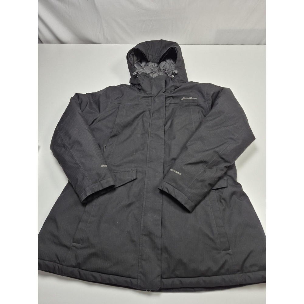 Eddie Bauer Coat Womens XXL Black EB650 WeatherEdge Down Puffer Hooded Parka